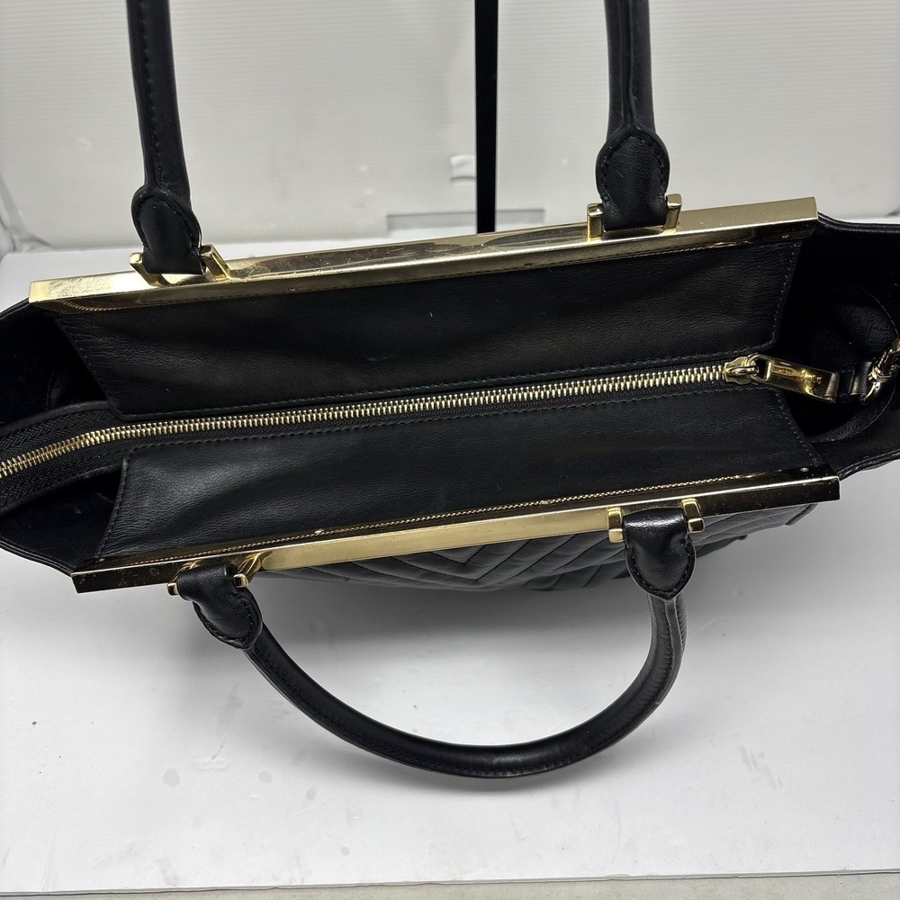 Michael Kors Black Chevron Quilted Leather Tote Satchel Gold Hardware Large - Picture 5 of 12